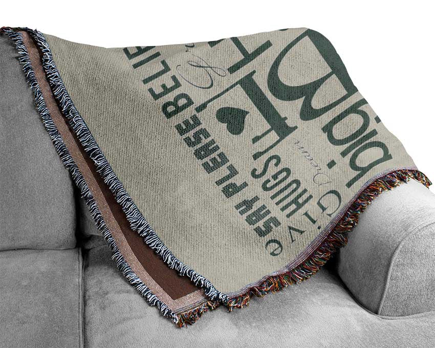 Home Quote Family Rules Be Happy Love Always Grey Woven Blanket