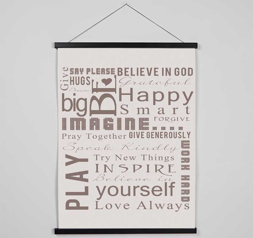 Home Quote Family Rules Be Happy Love Always Beige Hanging Poster - Wallart-Direct UK