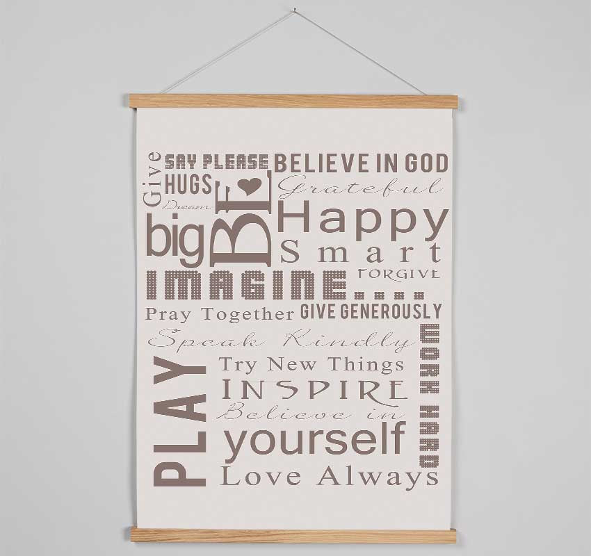 Home Quote Family Rules Be Happy Love Always Beige Hanging Poster - Wallart-Direct UK