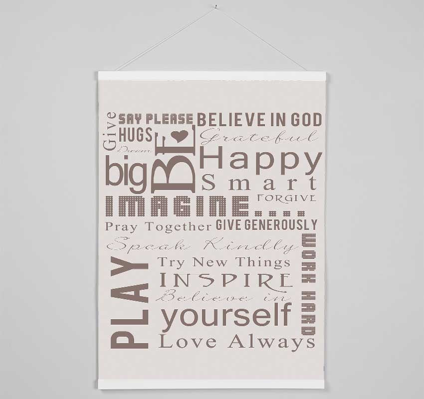 Home Quote Family Rules Be Happy Love Always Beige Hanging Poster - Wallart-Direct UK