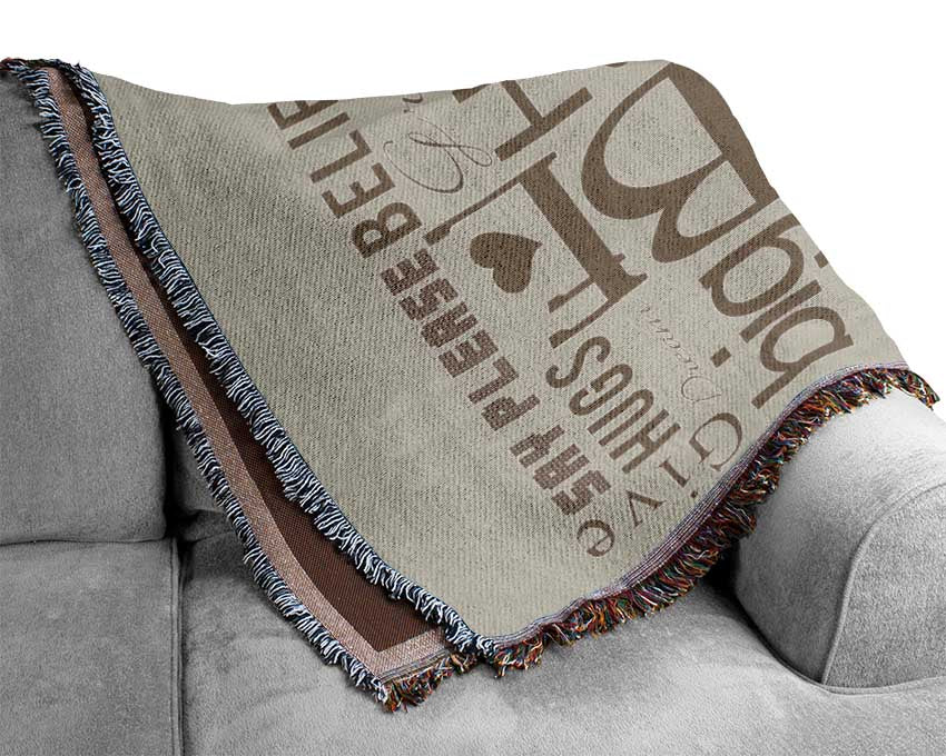 Home Quote Family Rules Be Happy Love Always Beige Woven Blanket