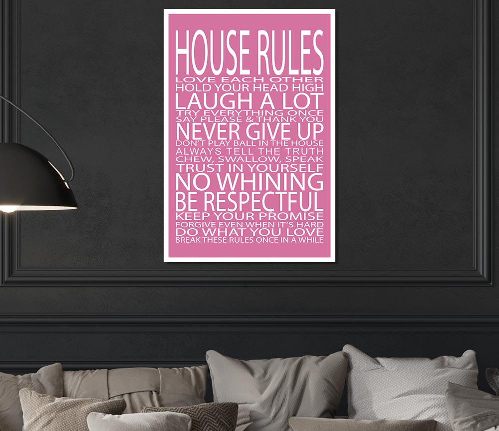 Family Quote House Rules Love Each Other Pink Print Poster Wall Art