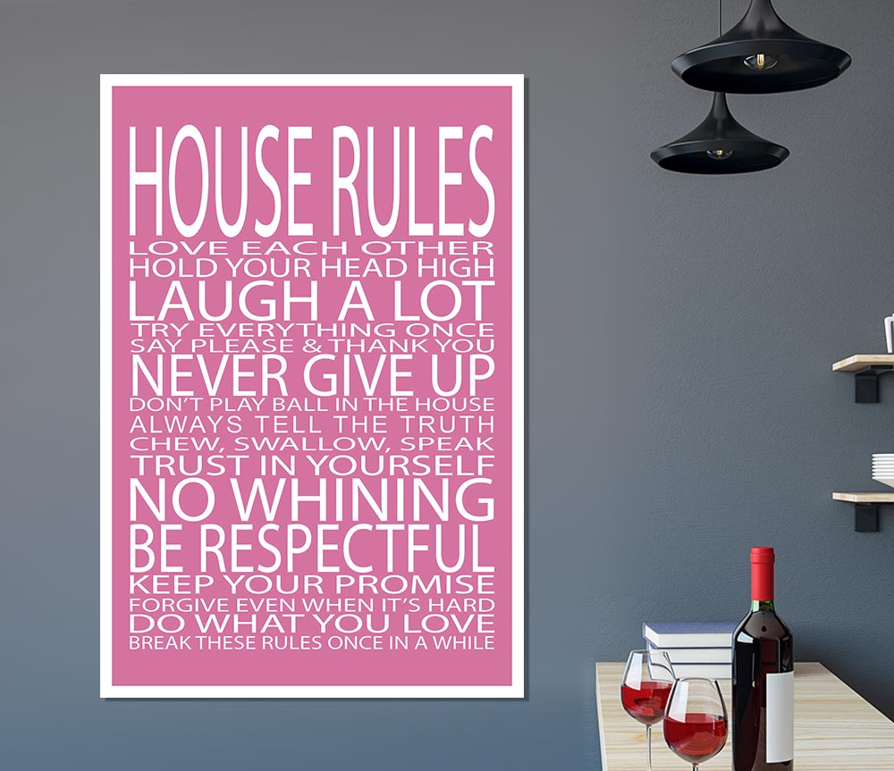 Family Quote House Rules Love Each Other Pink Print Poster Wall Art