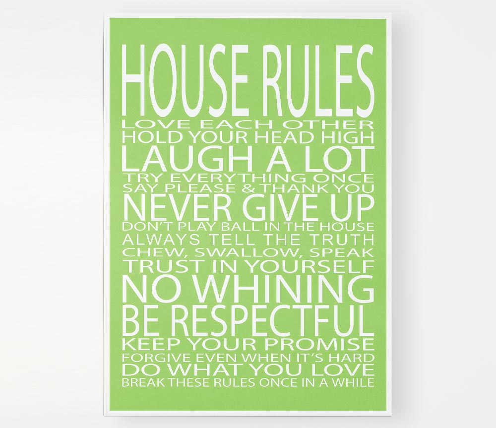 Family Quote House Rules Love Each Other Lime Green Print Poster Wall Art