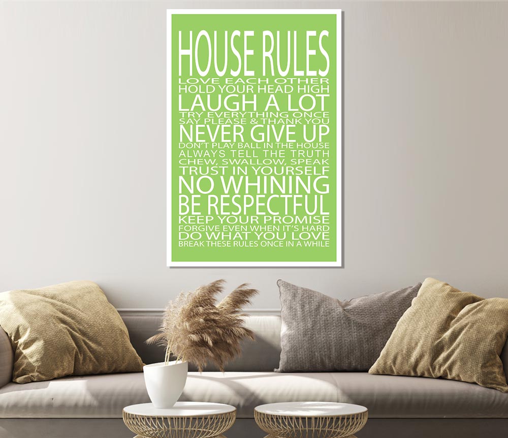 Family Quote House Rules Love Each Other Lime Green Print Poster Wall Art