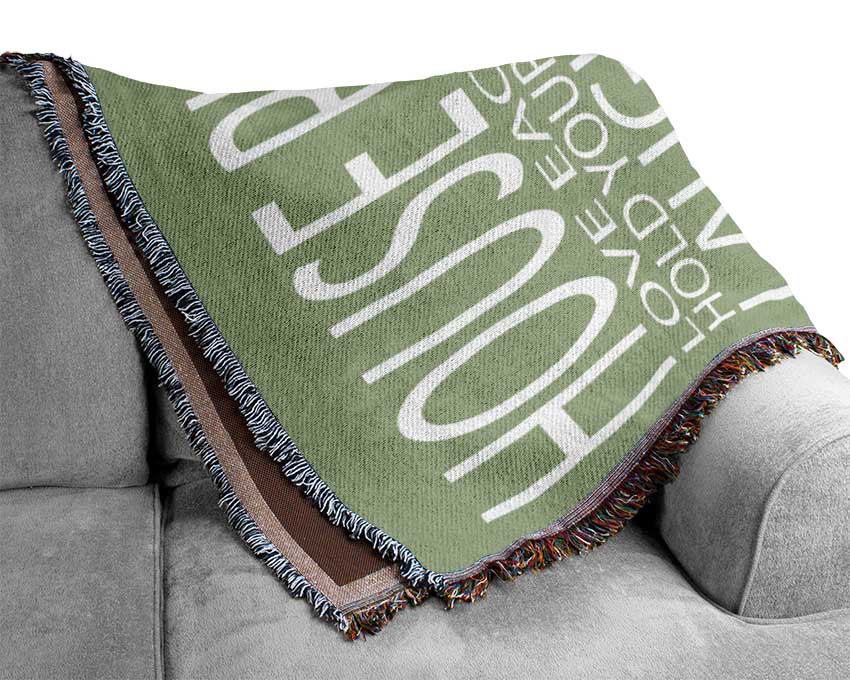 Family Quote House Rules Love Each Other Lime Green Woven Blanket