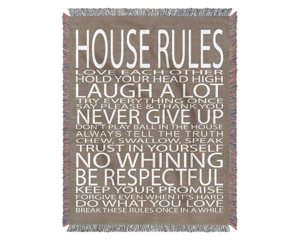 Family Quote House Rules Love Each Other Beige Woven Blanket