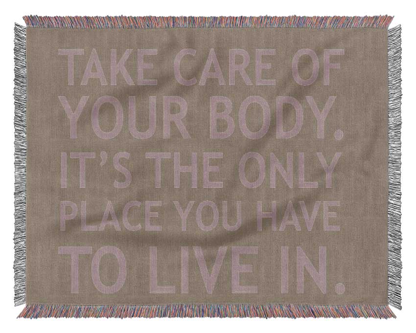 Take Care Of Your Body Beige Woven Blanket