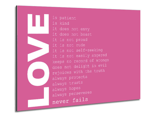 Love Quote Love Never Fails Pink