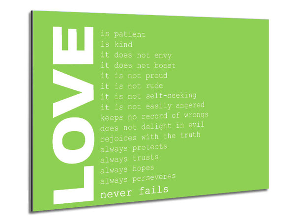 Love Quote Love Never Fails Lime Green