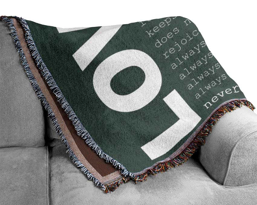 Love Quote Love Never Fails Grey Woven Blanket