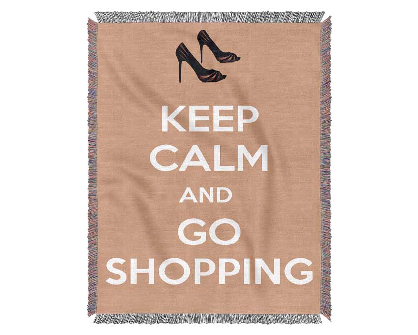 Girls Room Quote Keep Calm And Go Shopping Pink Woven Blanket