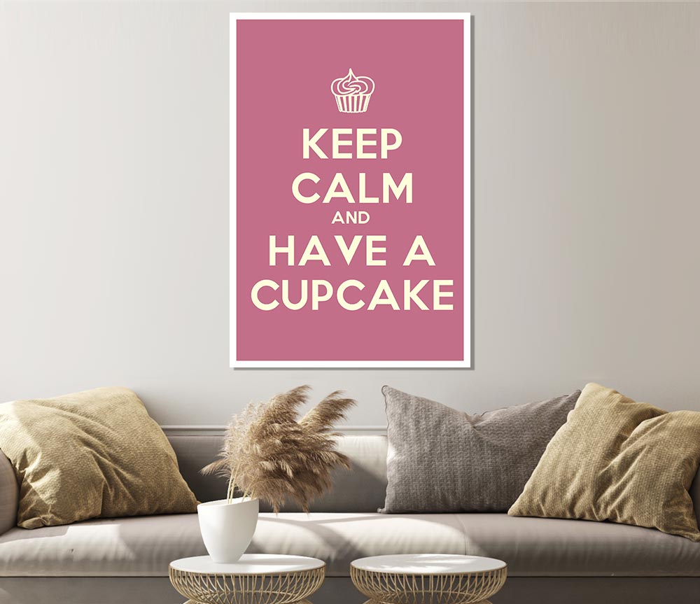 Kitchen Quote Keep Calm Cupcake Pink Print Poster Wall Art