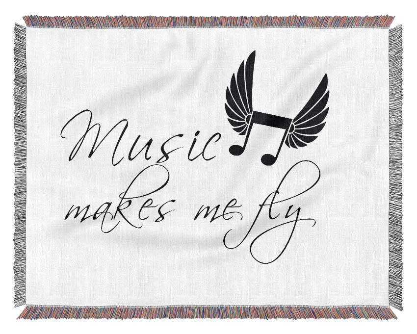 Boys room Quote Music Makes Me Fly White Woven Blanket