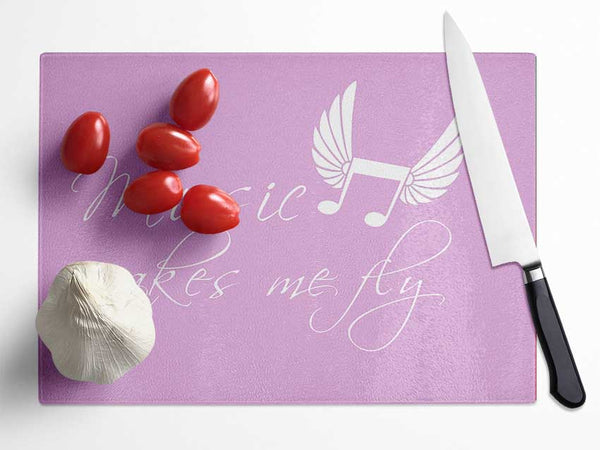 Music Makes Me Fly Pink Glass Chopping Board