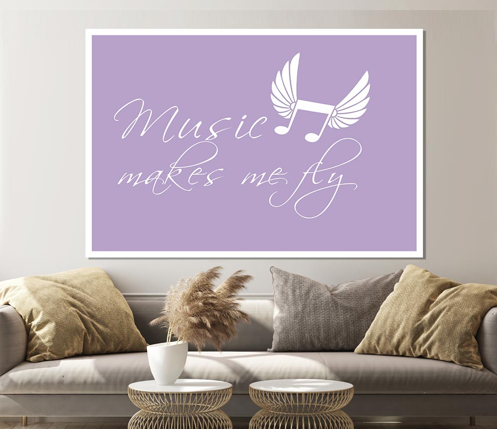 Boys Room Quote Music Makes Me Fly Lilac Print Poster Wall Art