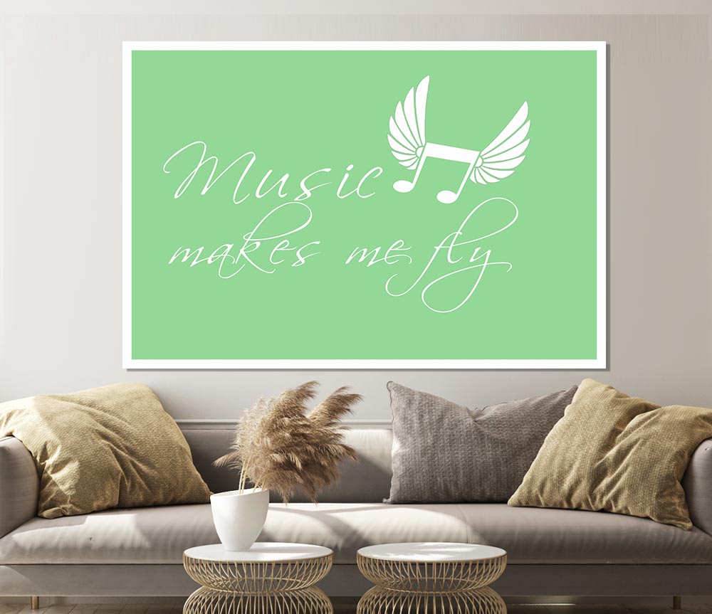 Boys Room Quote Music Makes Me Fly Green Print Poster Wall Art