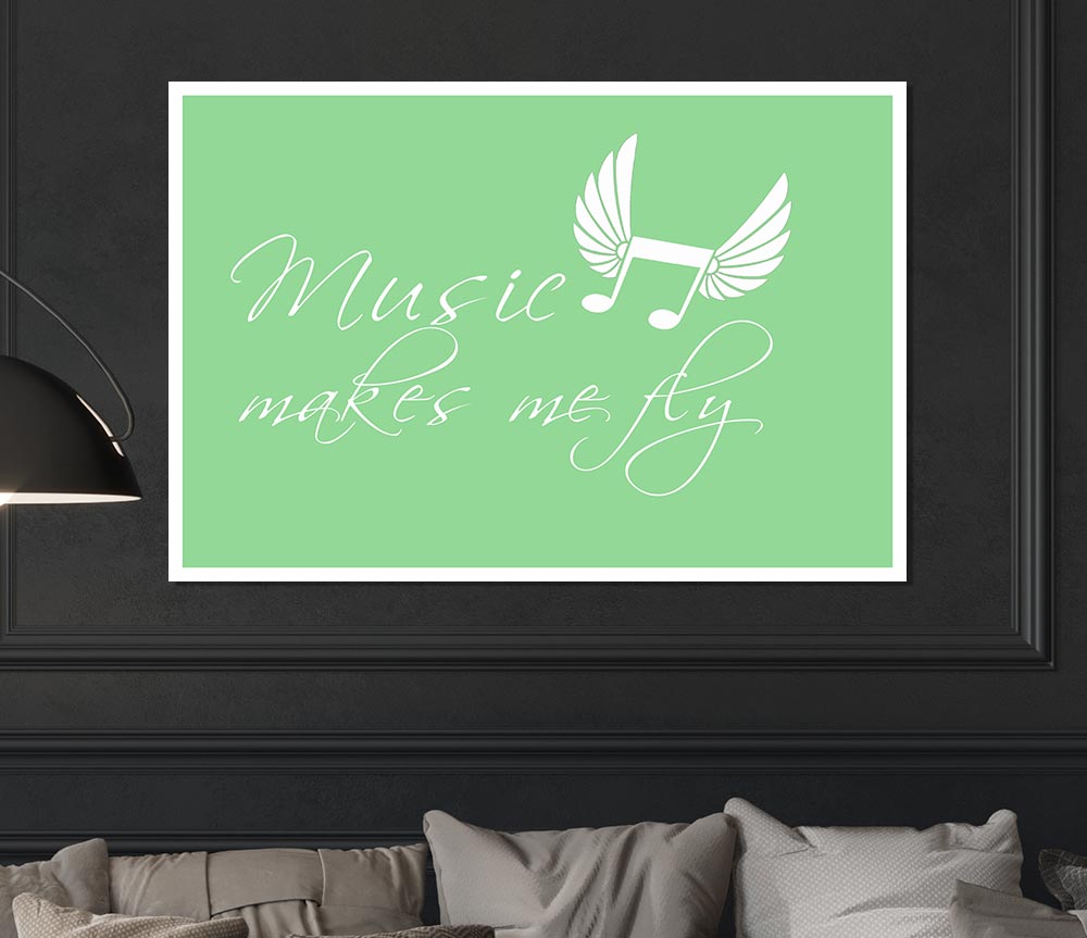 Boys Room Quote Music Makes Me Fly Green Print Poster Wall Art