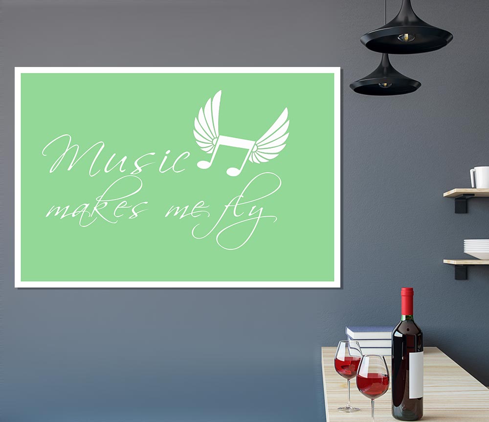 Boys Room Quote Music Makes Me Fly Green Print Poster Wall Art