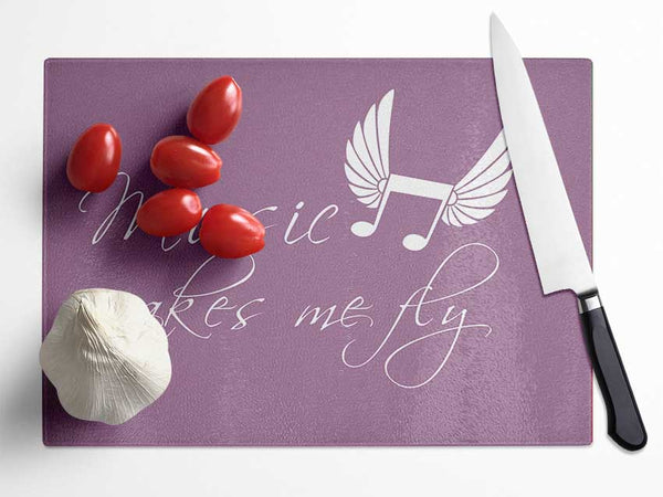 Music Makes Me Fly Dusty Pink Glass Chopping Board