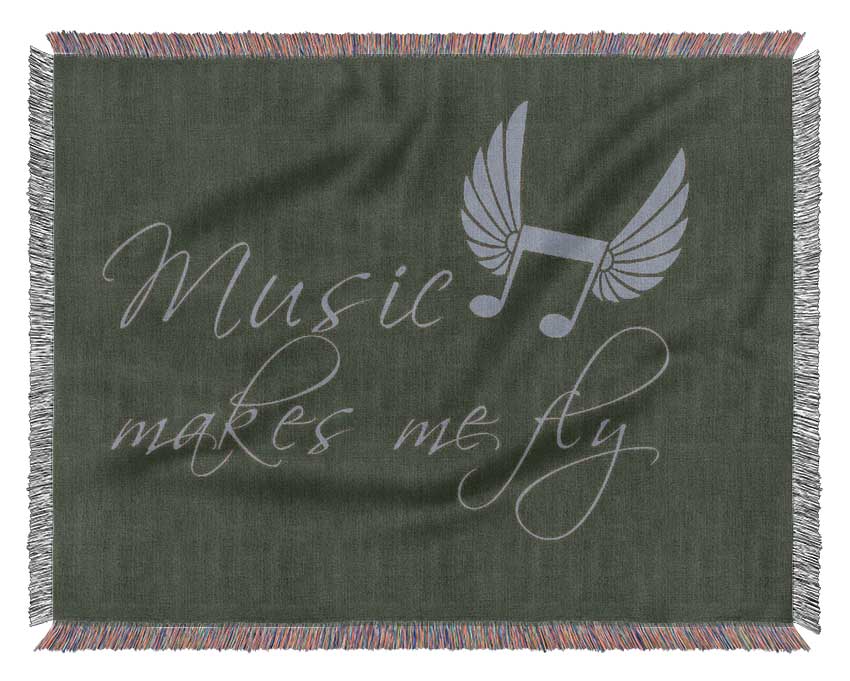 Boys room Quote Music Makes Me Fly Chocolate Woven Blanket