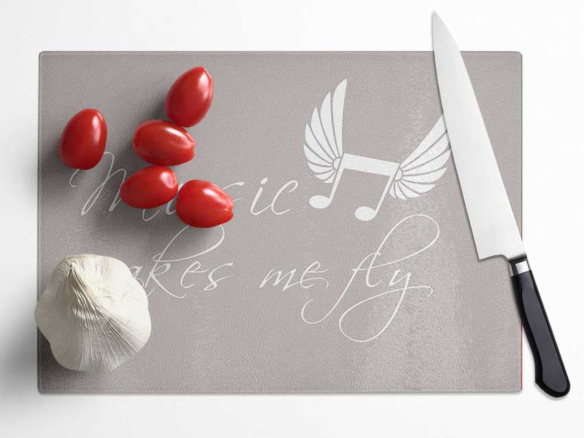 Boys room Quote Music Makes Me Fly Beige Glass Chopping Board