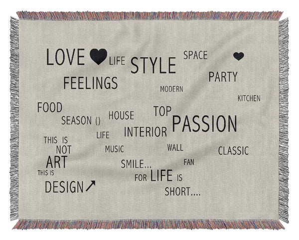 Love Quote Love Life Grey Woven Blanket