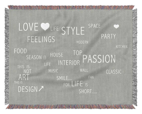 Love Quote Love Life Grey White Woven Blanket