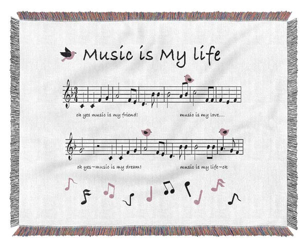 Music Is My Life White Woven Blanket