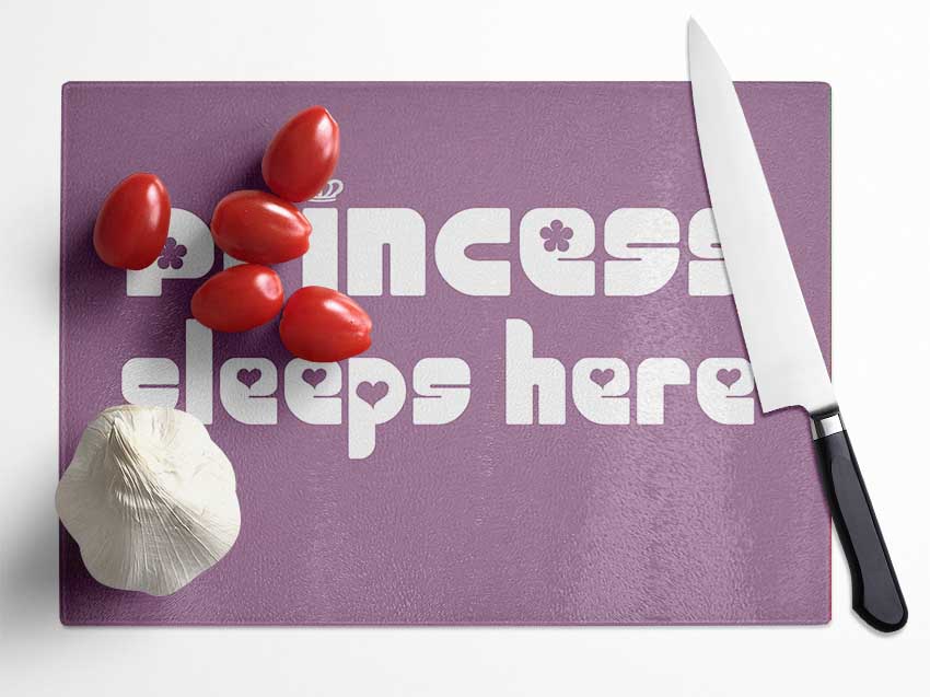 Princess sleeps 2 Dusty Pink Glass Chopping Board