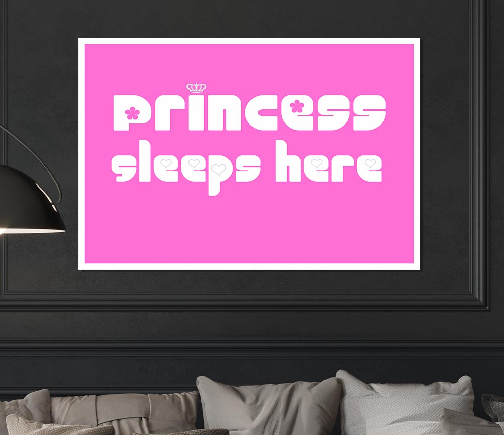 Girls Room Quote Princesss Sleeps Here 2 Vivid Pink Print Poster Wall Art