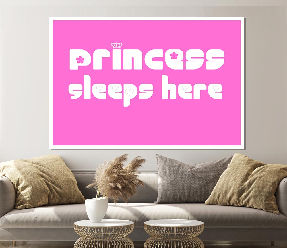 Girls Room Quote Princesss Sleeps Here 2 Vivid Pink Print Poster Wall Art