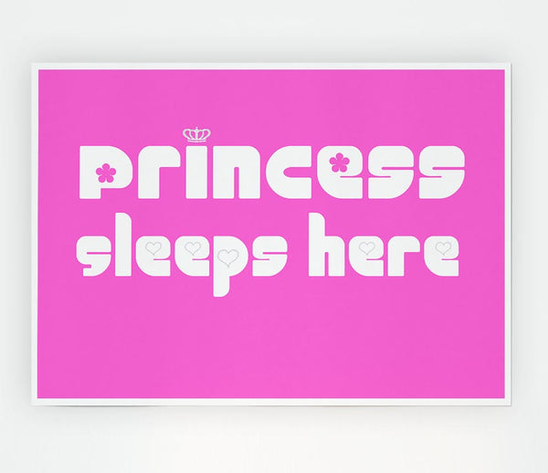 Girls Room Quote Princesss Sleeps Here 2 Vivid Pink Print Poster Wall Art