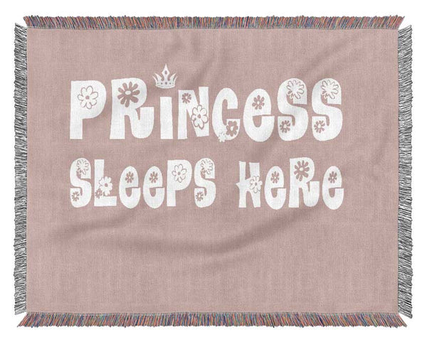 Nursery Quote Princesss Sleeps Here Vivid Pink Woven Blanket