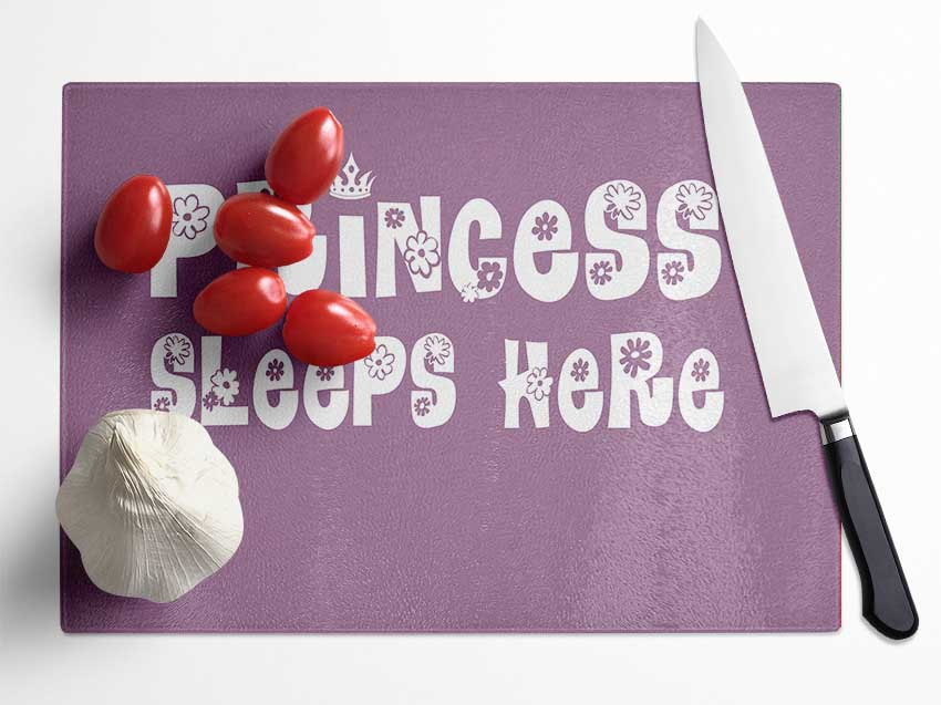 Girls Room Quote Princesss Sleeps Here Dusty Pink Glass Chopping Board