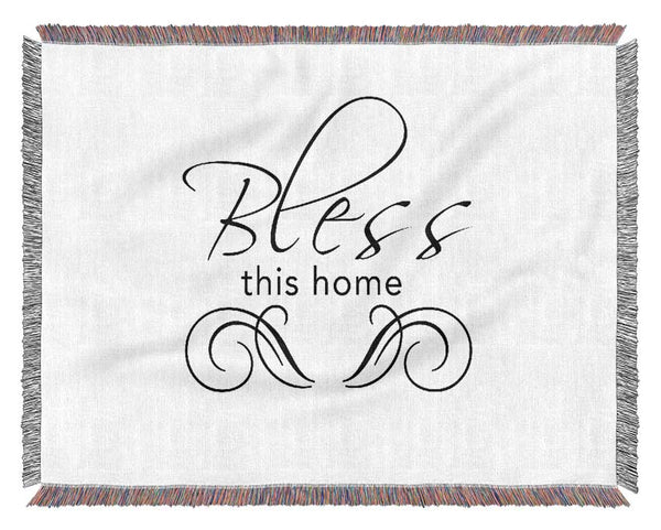 Home Quote Bless This Home White Woven Blanket