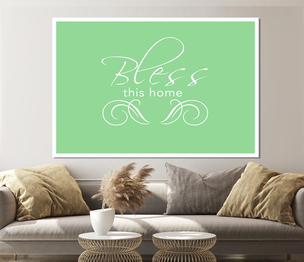 Home Quote Bless This Home Green Print Poster Wall Art