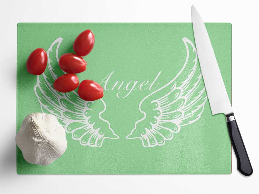 Girls Room Quote Angel Wings Green Glass Chopping Board