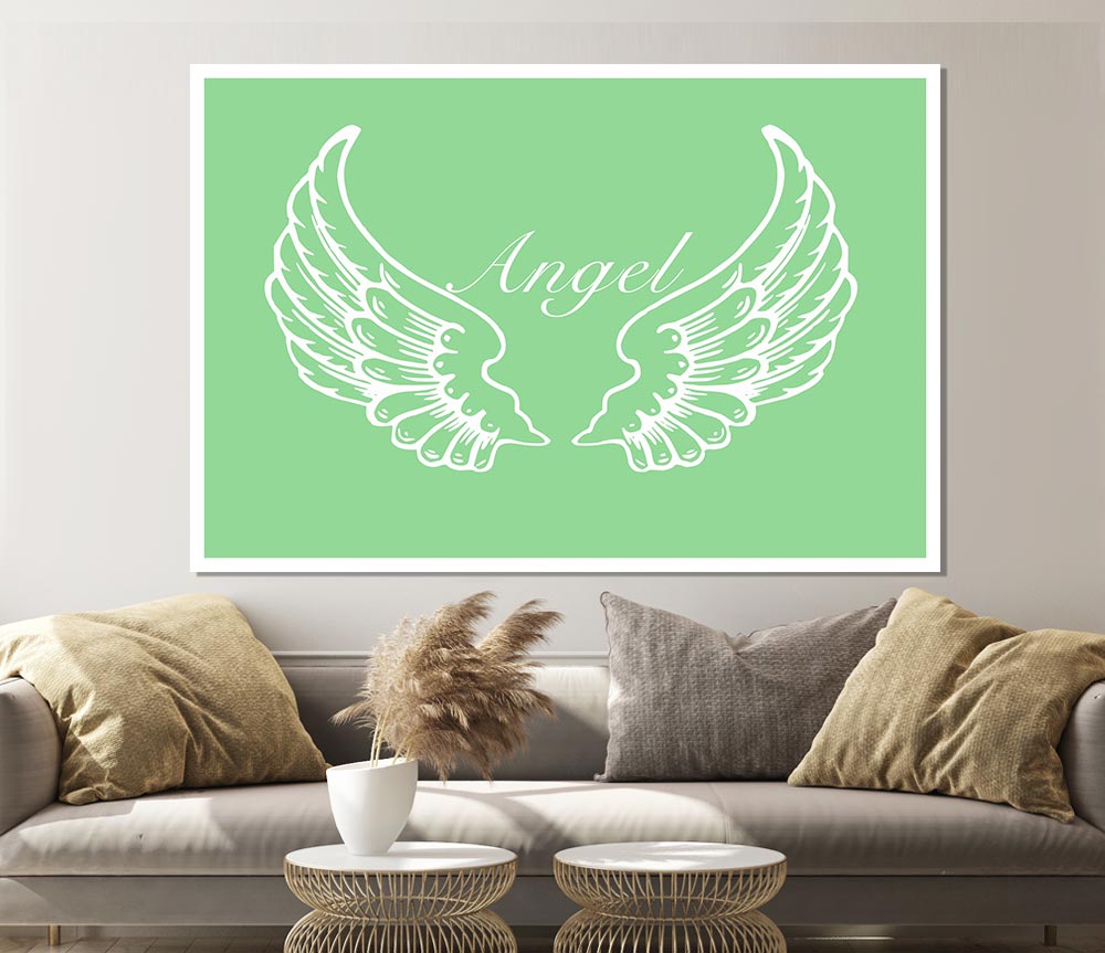 Girls Room Quote Angel Wings Green Print Poster Wall Art