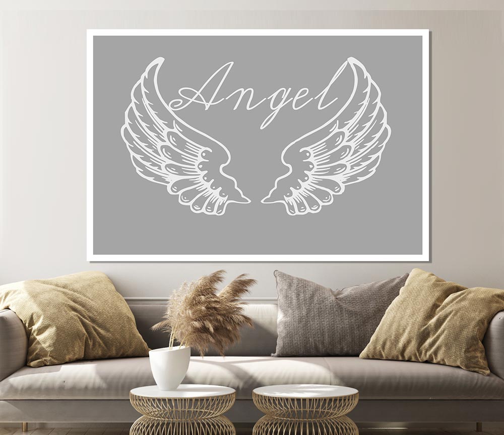 Angel Wings 4 Grey White Print Poster Wall Art