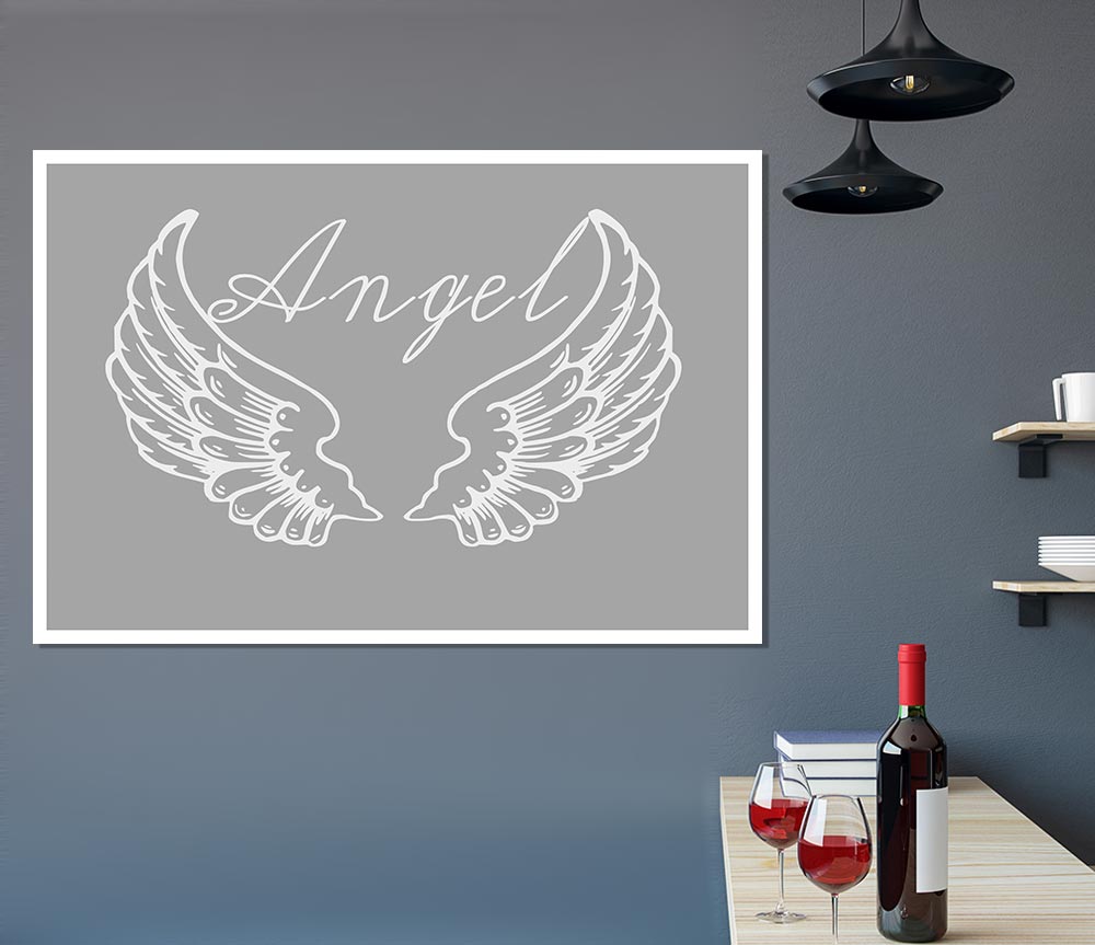 Angel Wings 4 Grey White Print Poster Wall Art