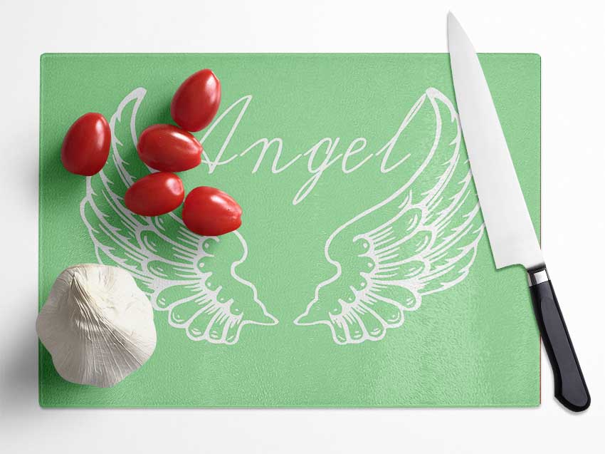 Angel Wings 4 Green Glass Chopping Board