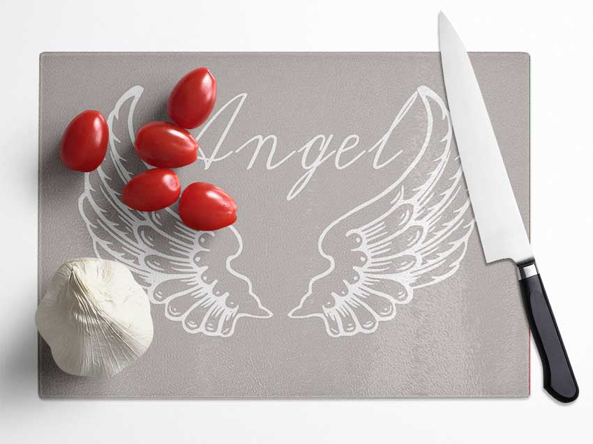 Angel Wings 4 Beige Glass Chopping Board