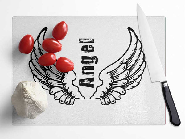 Angel Wings 3 White Glass Chopping Board