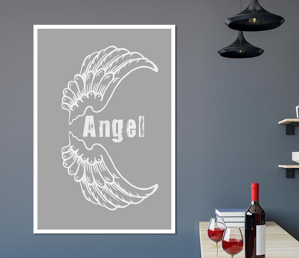 Angel Wings 3 Grey White Print Poster Wall Art