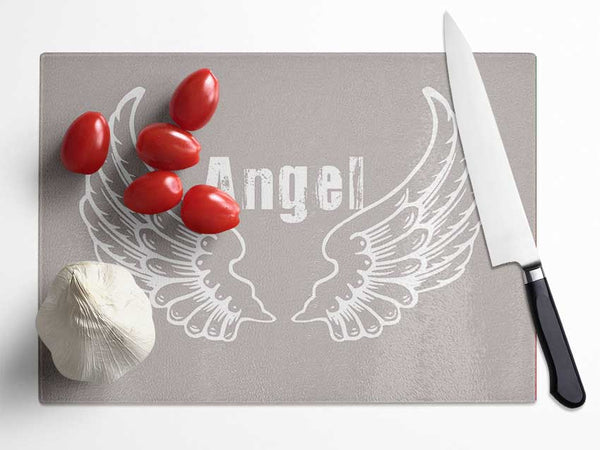 Girls Room Quote Angel Wings 2 Beige Glass Chopping Board