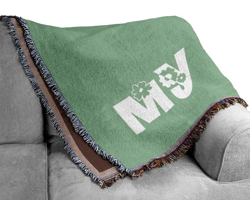 Love Quote I Love My Family Green Woven Blanket