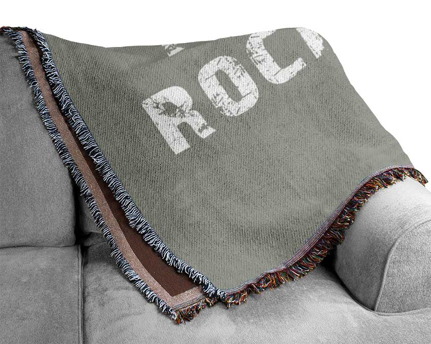 Music Quote I Love Rock N Roll Grey White Woven Blanket