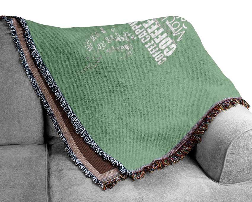 Kitchen Quote Keep Calm And Have A Coffee Green Woven Blanket