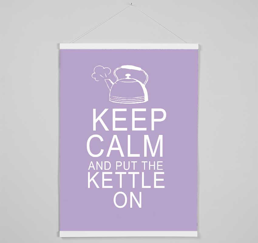 Kitchen Quote Keep Calm And Put The Kettle On Lilac Hanging Poster - Wallart-Direct UK